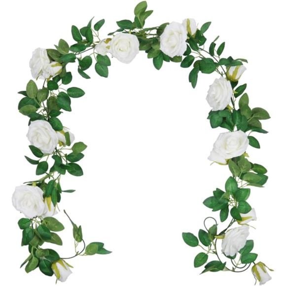 ArtificialRose Flower Garlands Set of 2Realistic Fake Rose Vines Greenery Leaves - Picture 4 of 7